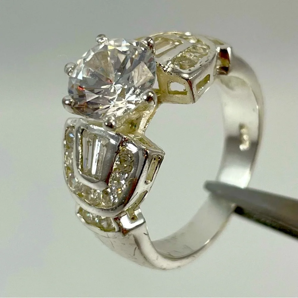 925 Sterling Silver Rhodium Plated White Cubic Zirconia Bridal Statement Ring 8